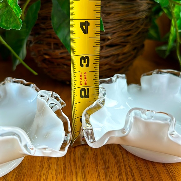 FENTON Milk Glass Silver Crested Ruffled Edge Candy Trinket Dish Duo 6”Dia 2”H - Picture 11 of 12
